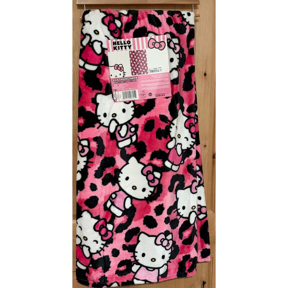 Hello Kitty Pink Leopard Print Silk Touch Throw Blanket 50" x 70" NWT Sanrio